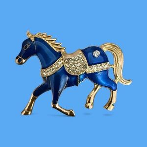 Mint Blue and Gold Horse Brooch